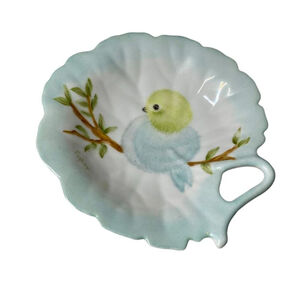 Vintage hand painted ceramic dish with bird
